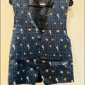 Looney Tunes silk Vest. L/XL. Plaid with Bugs Bunny, Tweety Bird and Daffy Duck